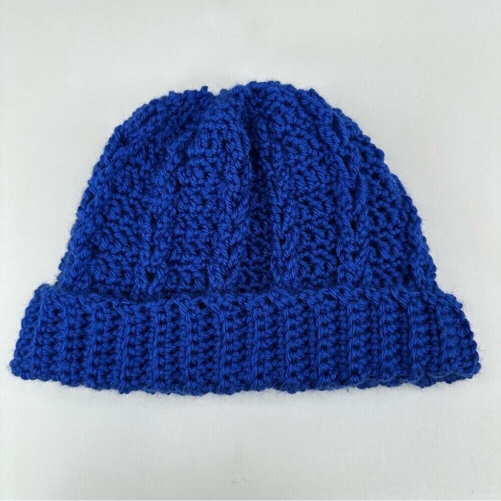 Handmade Unisex‎ New Royal Blue Streetwear Winter Knit Beanie - Adult S/M - Picture 7 of 9